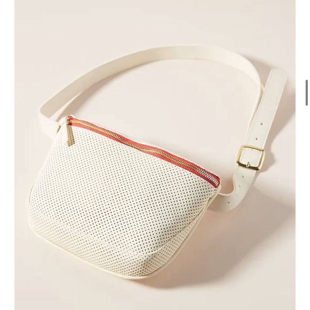 Clare V White and Red Perforated Bag